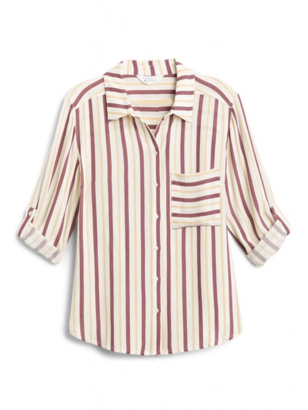 Button-Down Roll Sleeve Shirt in Cream, Plum and Tan